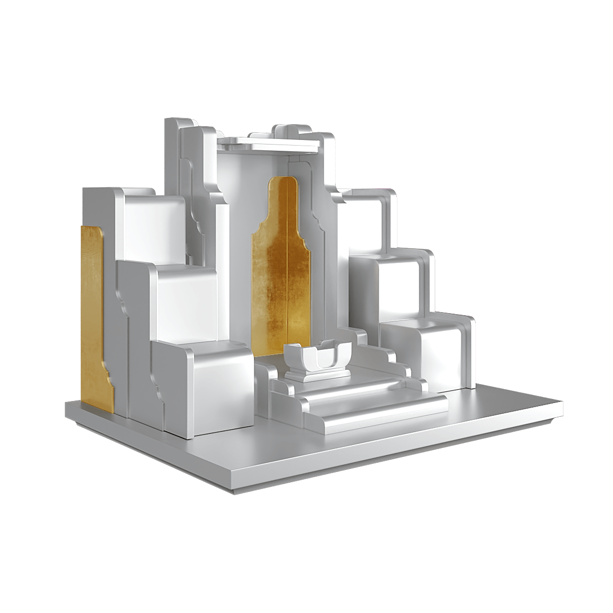 Bàn thờ tam cấp dát vàng Nghinh Sơn màu bạch kim 2