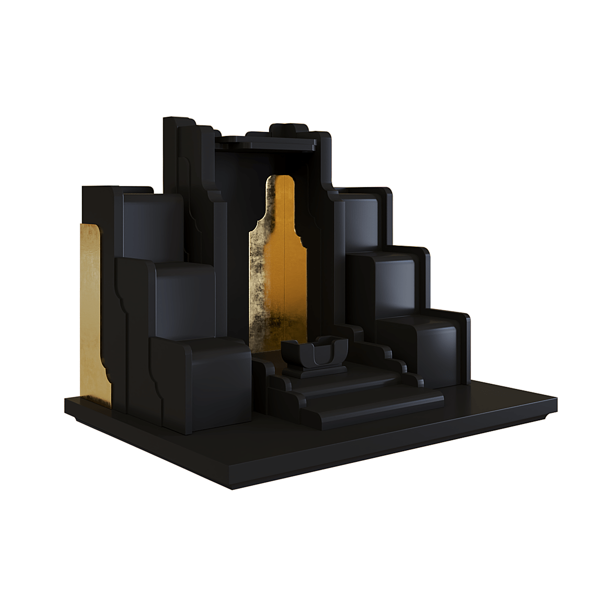 Bàn thờ tam cấp dát vàng Nghinh Sơn màu đen huyền 2