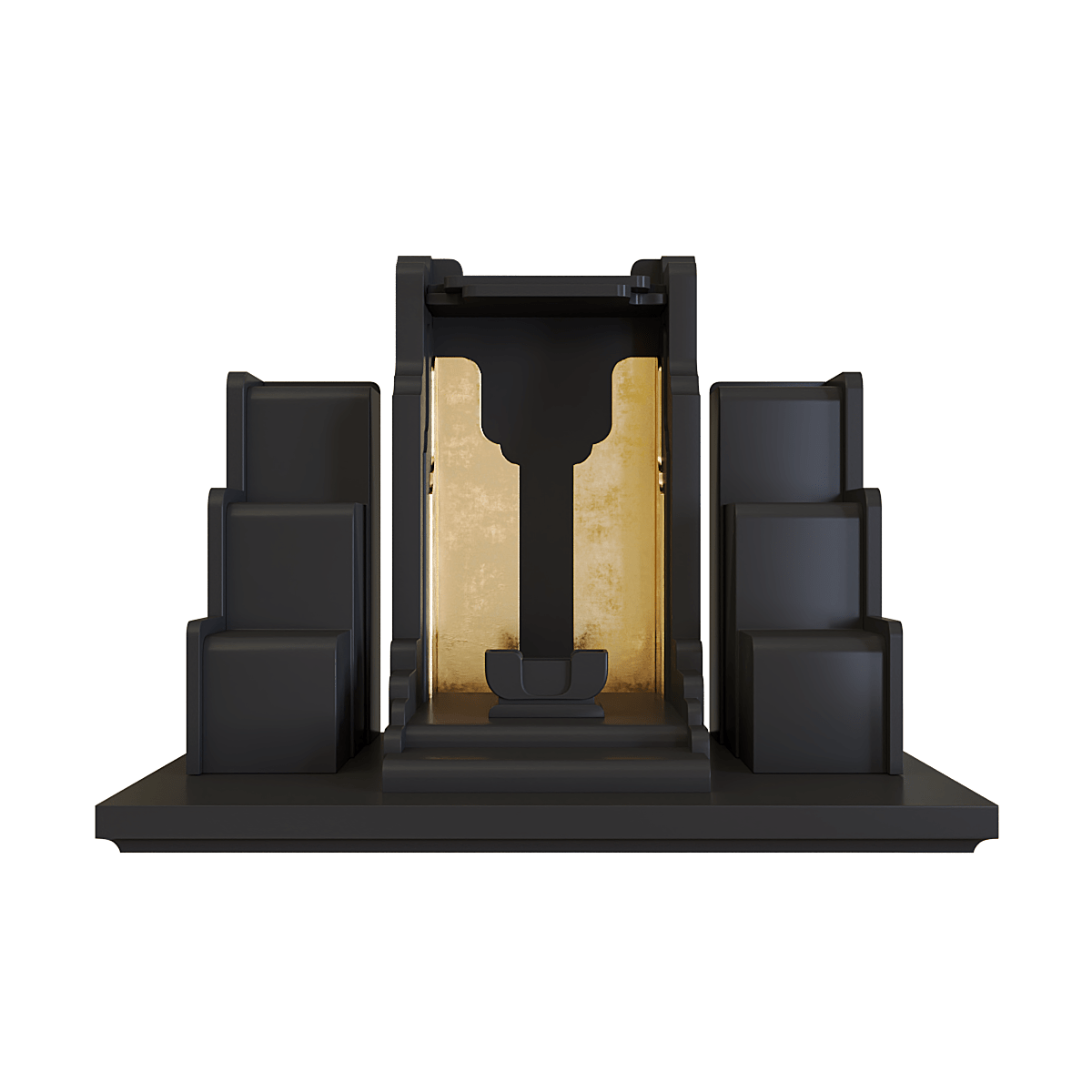 Bàn thờ tam cấp dát vàng Nghinh Sơn màu đen huyền