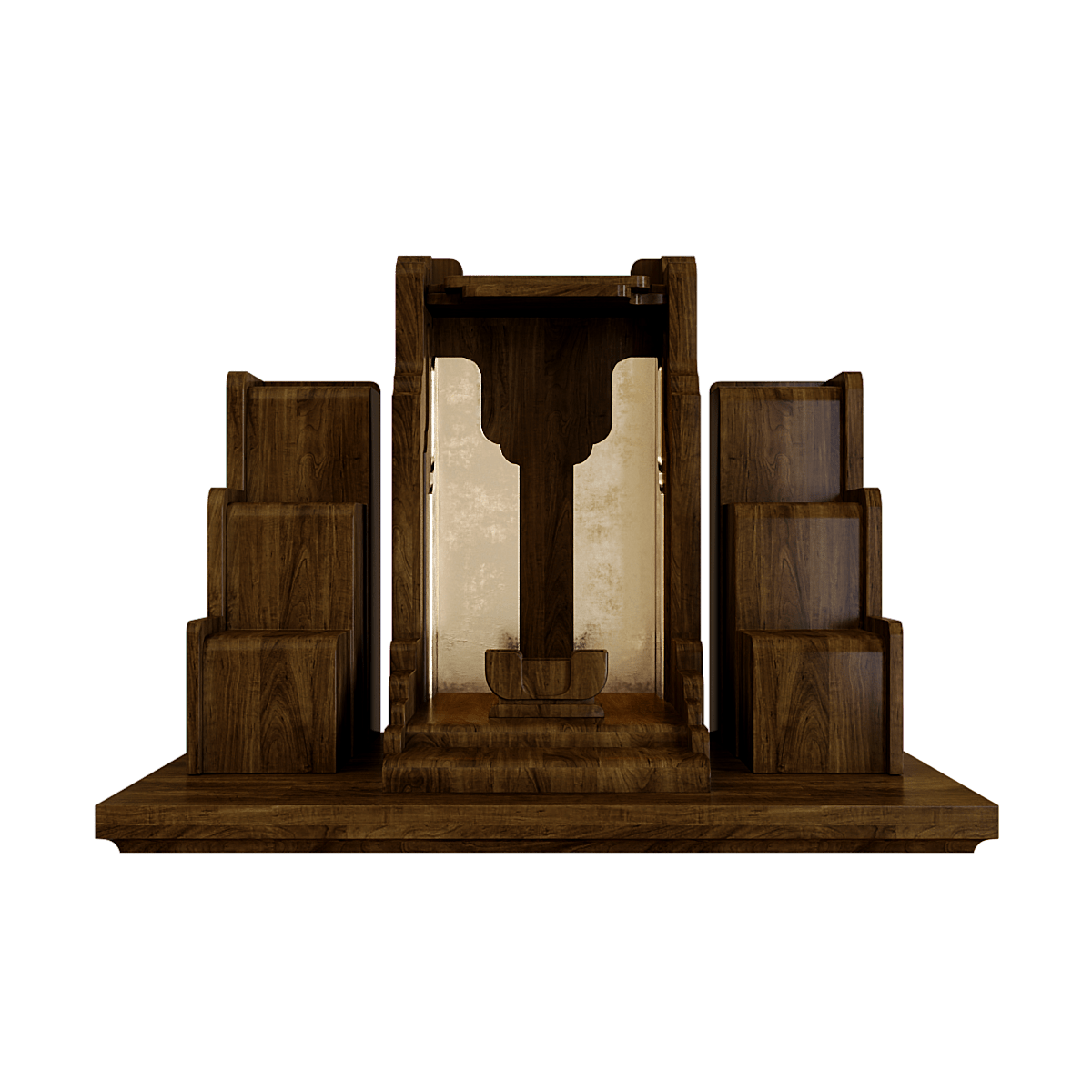 Bàn thờ tam cấp dát vàng Nghinh Sơn màu nâu bách