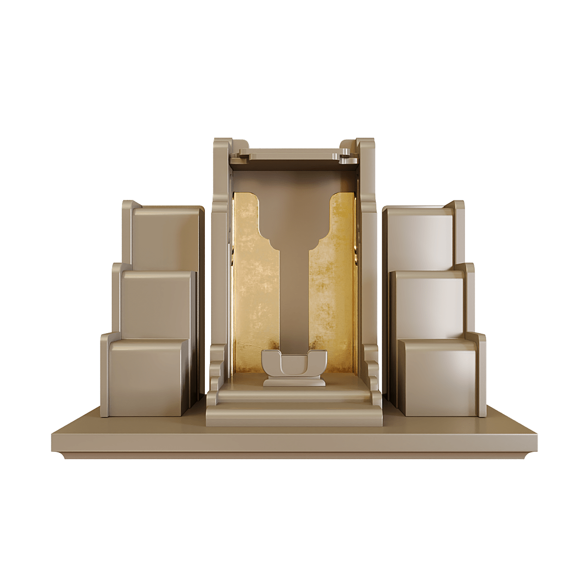 Bàn thờ tam cấp dát vàng Nghinh Sơn màu nâu kim