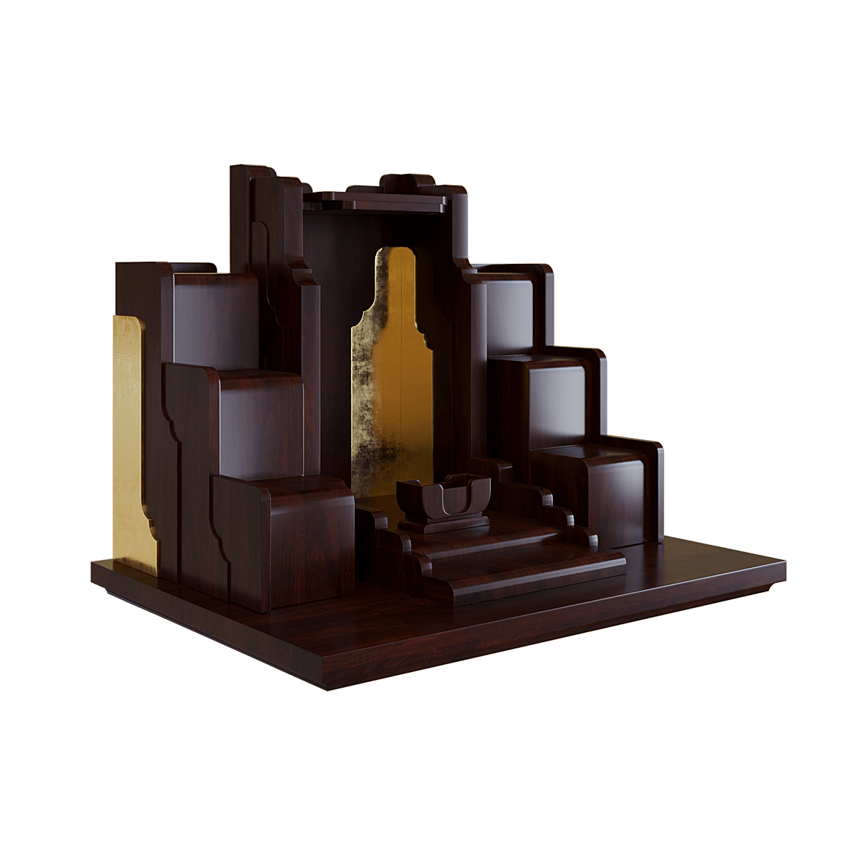 Bàn thờ tam cấp dát vàng Nghinh Sơn màu nâu vang 2