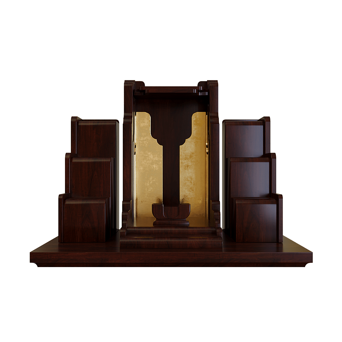 Bàn thờ tam cấp dát vàng Nghinh Sơn màu nâu vang