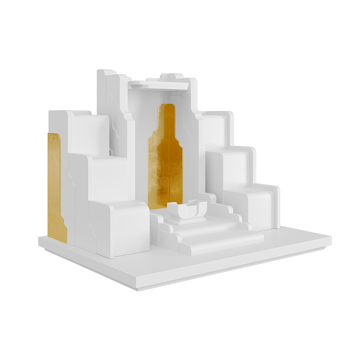 Bàn thờ tam cấp dát vàng Nghinh Sơn màu trắng tuyết 2