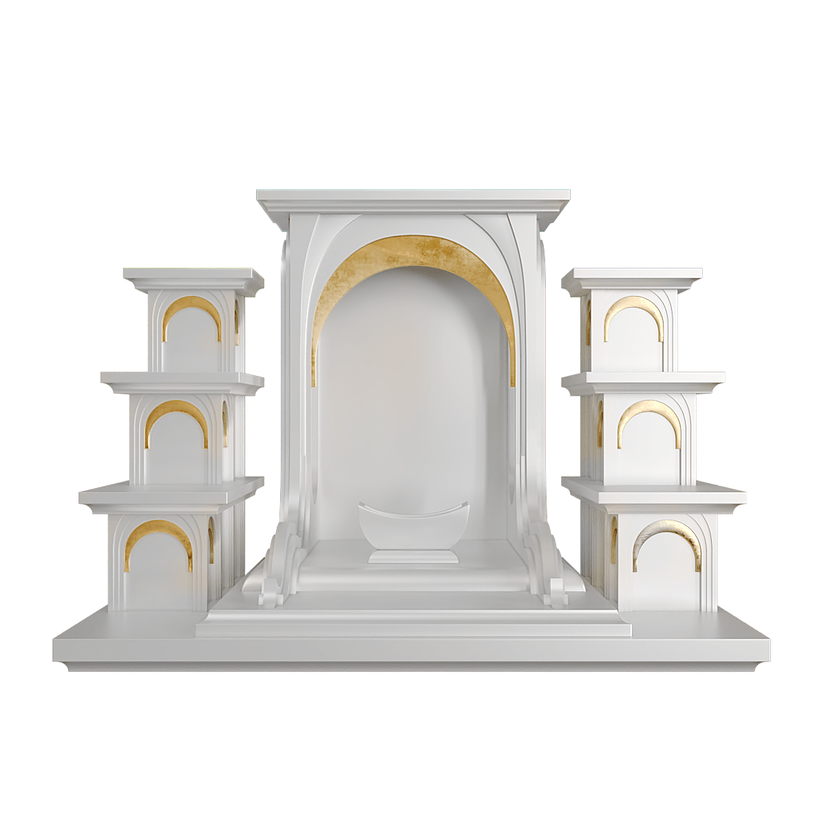 Bàn thờ tam cấp dát vàng Nhật Quang màu bạch kim