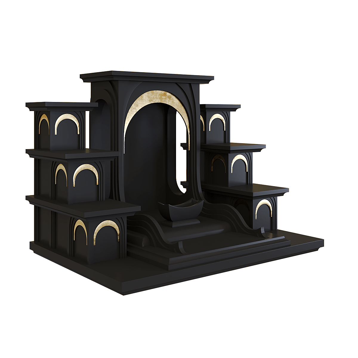 Bàn thờ tam cấp dát vàng Nhật Quang màu đen huyền 2