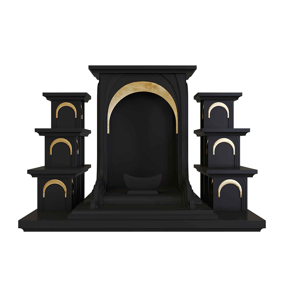 Bàn thờ tam cấp dát vàng Nhật Quang màu đen huyền