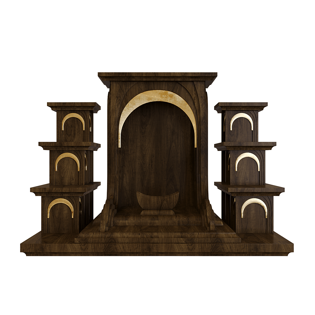 Bàn thờ tam cấp dát vàng Nhật Quang màu nâu bách