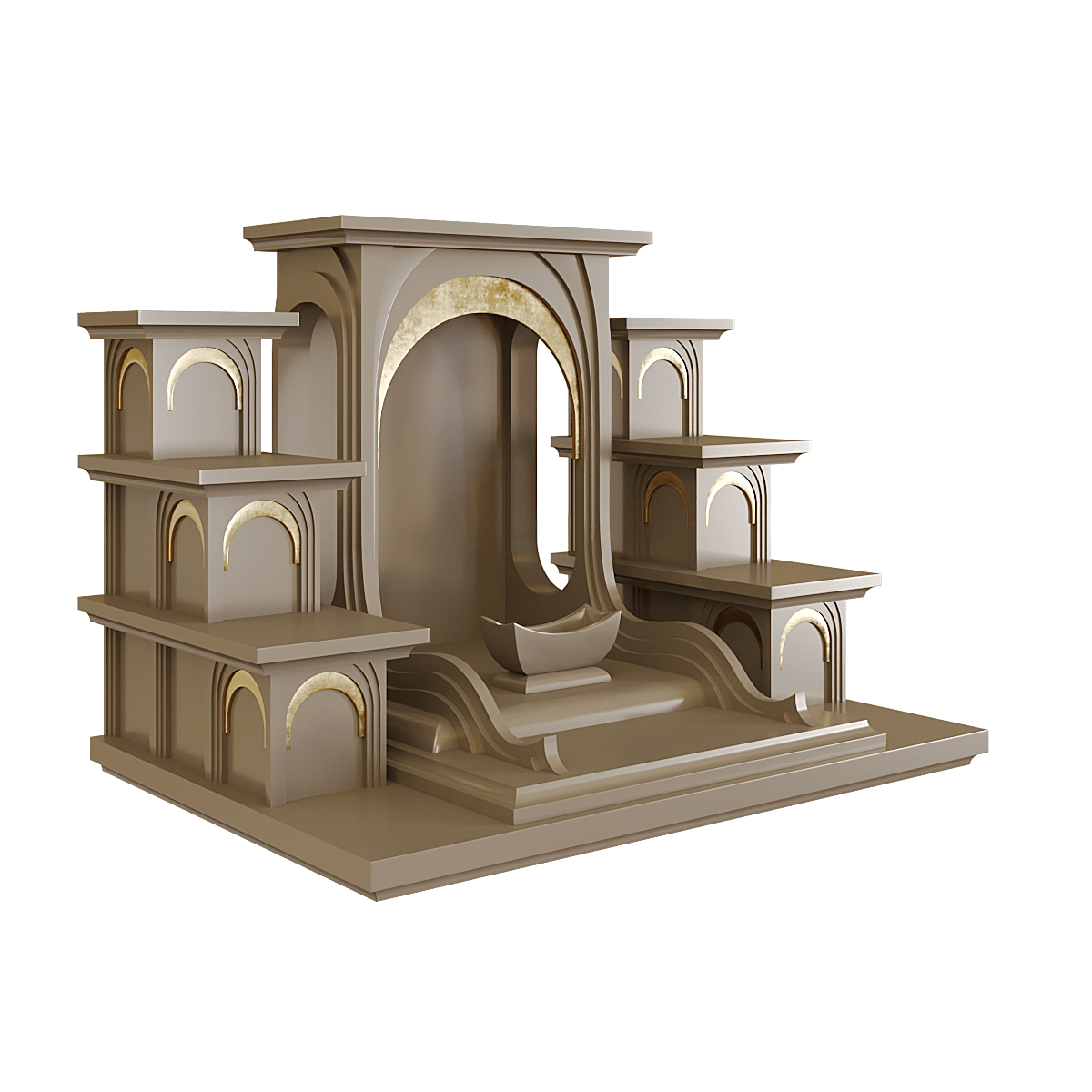 Bàn thờ tam cấp dát vàng Nhật Quang màu nâu kim 2