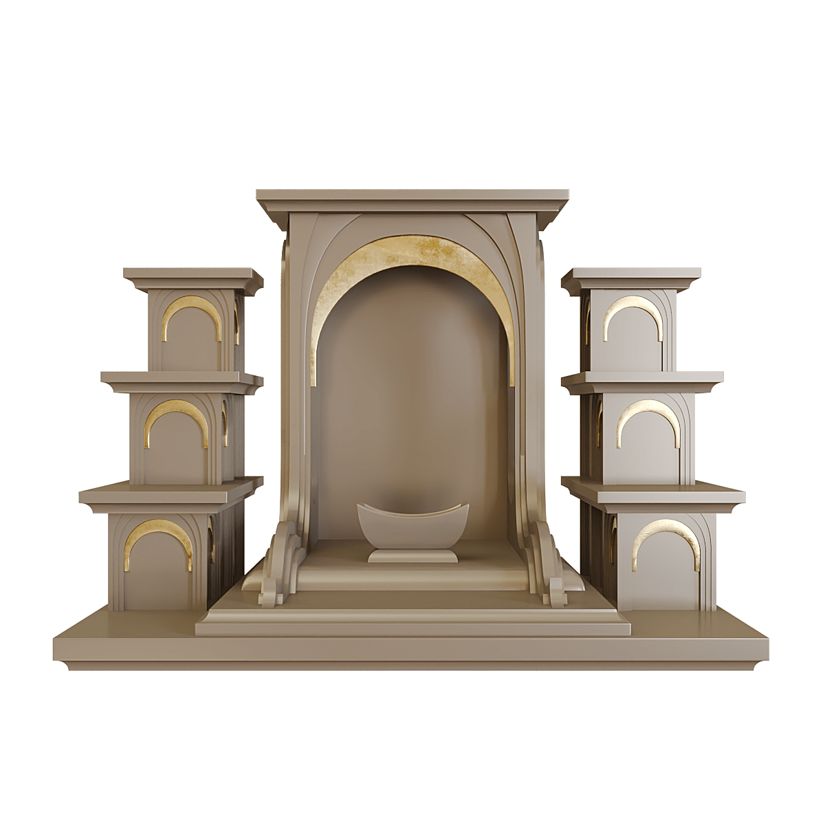 Bàn thờ tam cấp dát vàng Nhật Quang màu nâu kim