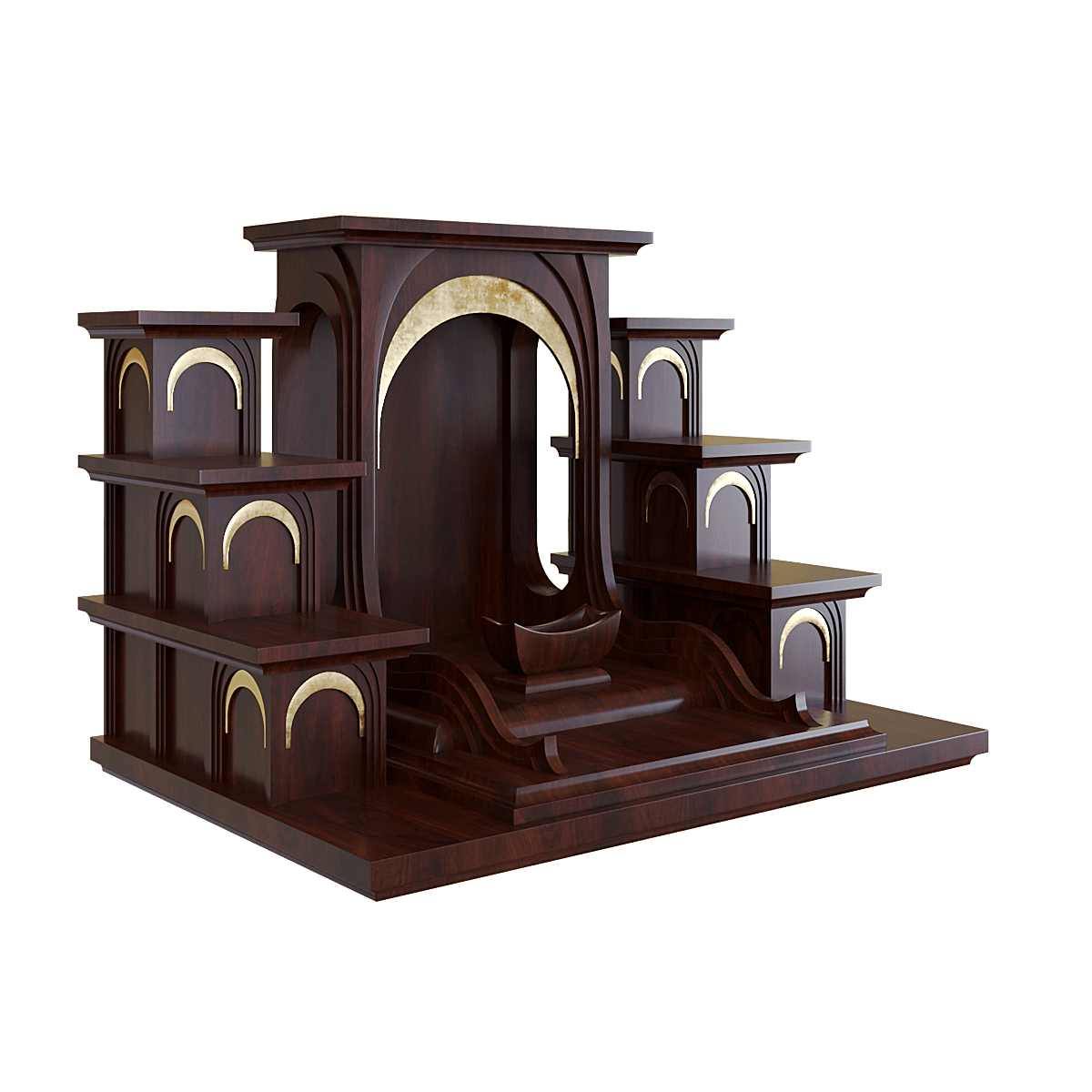 Bàn thờ tam cấp dát vàng Nhật Quang màu nâu vang 2