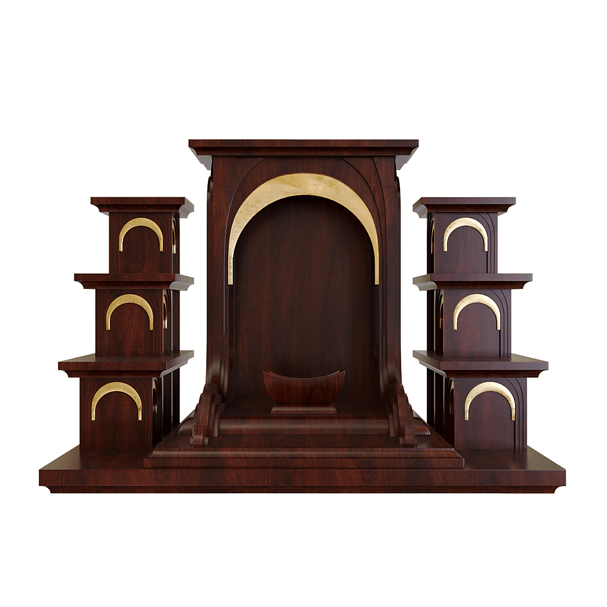 Bàn thờ tam cấp dát vàng Nhật Quang màu nâu vang