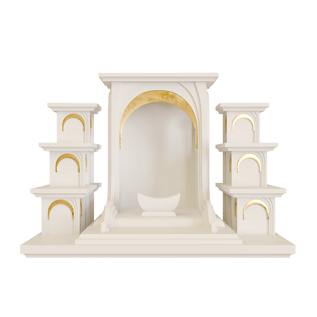 Bàn thờ tam cấp dát vàng Nhật Quang màu trắng sứ