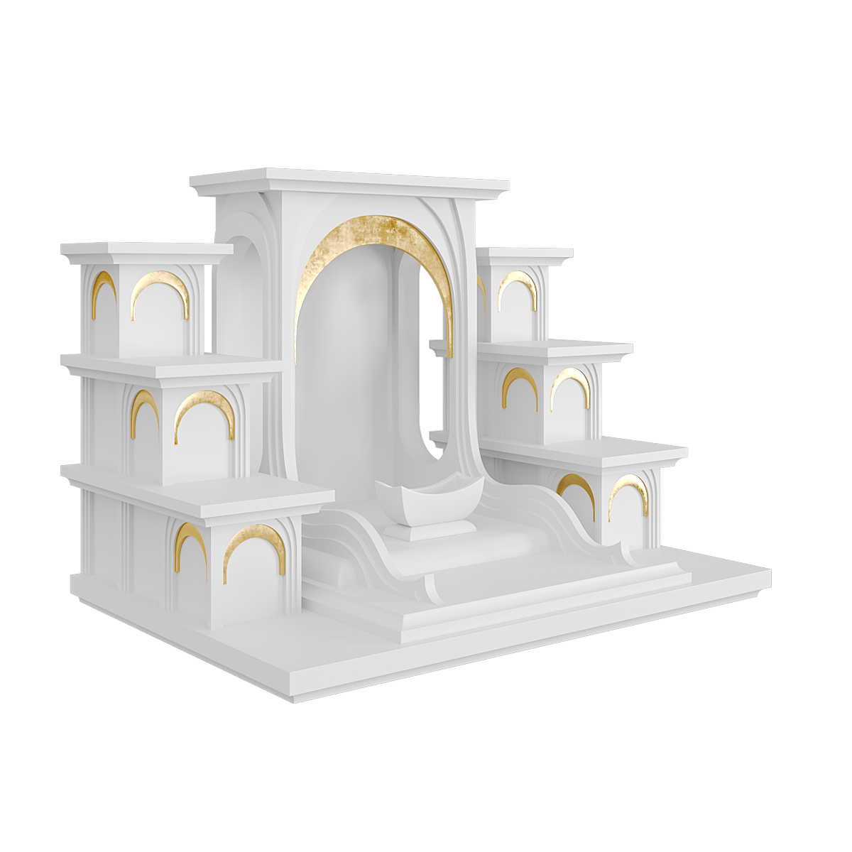 Bàn thờ tam cấp dát vàng Nhật Quang màu trắng tuyết