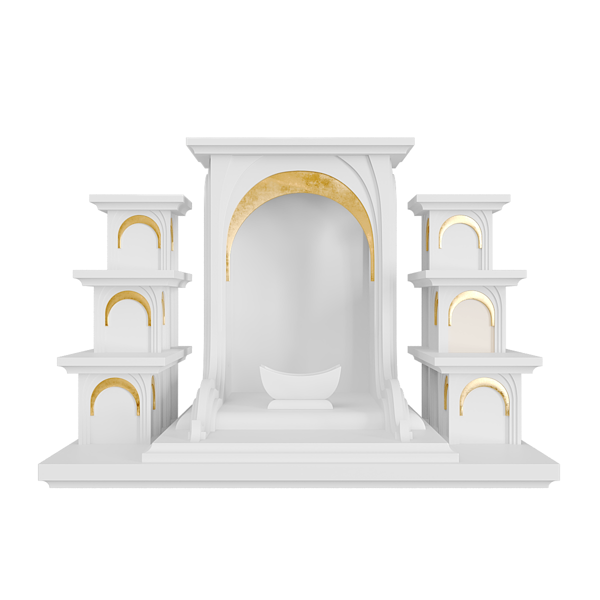 Bàn thờ tam cấp dát vàng Nhật Quang màu trắng tuyết