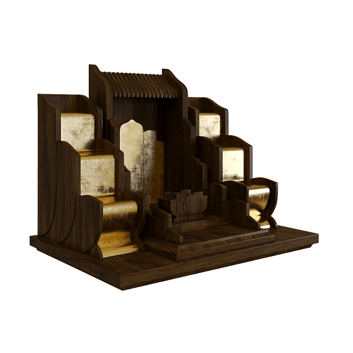 Bàn thờ tam cấp dát vàng Vạn Liên màu nâu bách 2