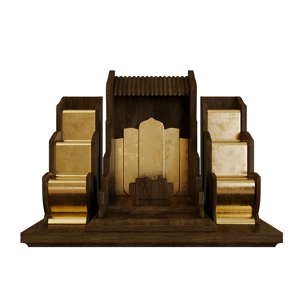 Bàn thờ tam cấp dát vàng Vạn Liên màu nâu bách