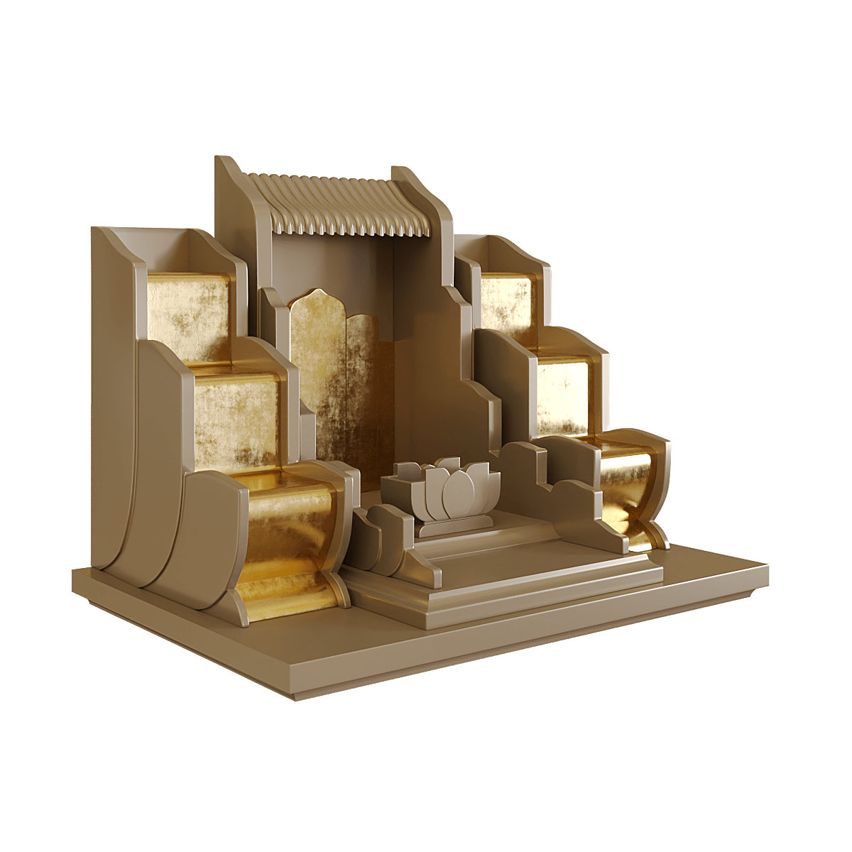 Bàn thờ tam cấp dát vàng Vạn Liên màu nâu kim 2