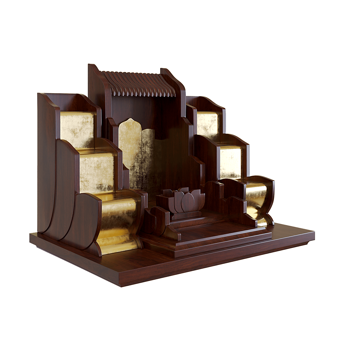 Bàn thờ tam cấp dát vàng Vạn Liên màu nâu vang 2