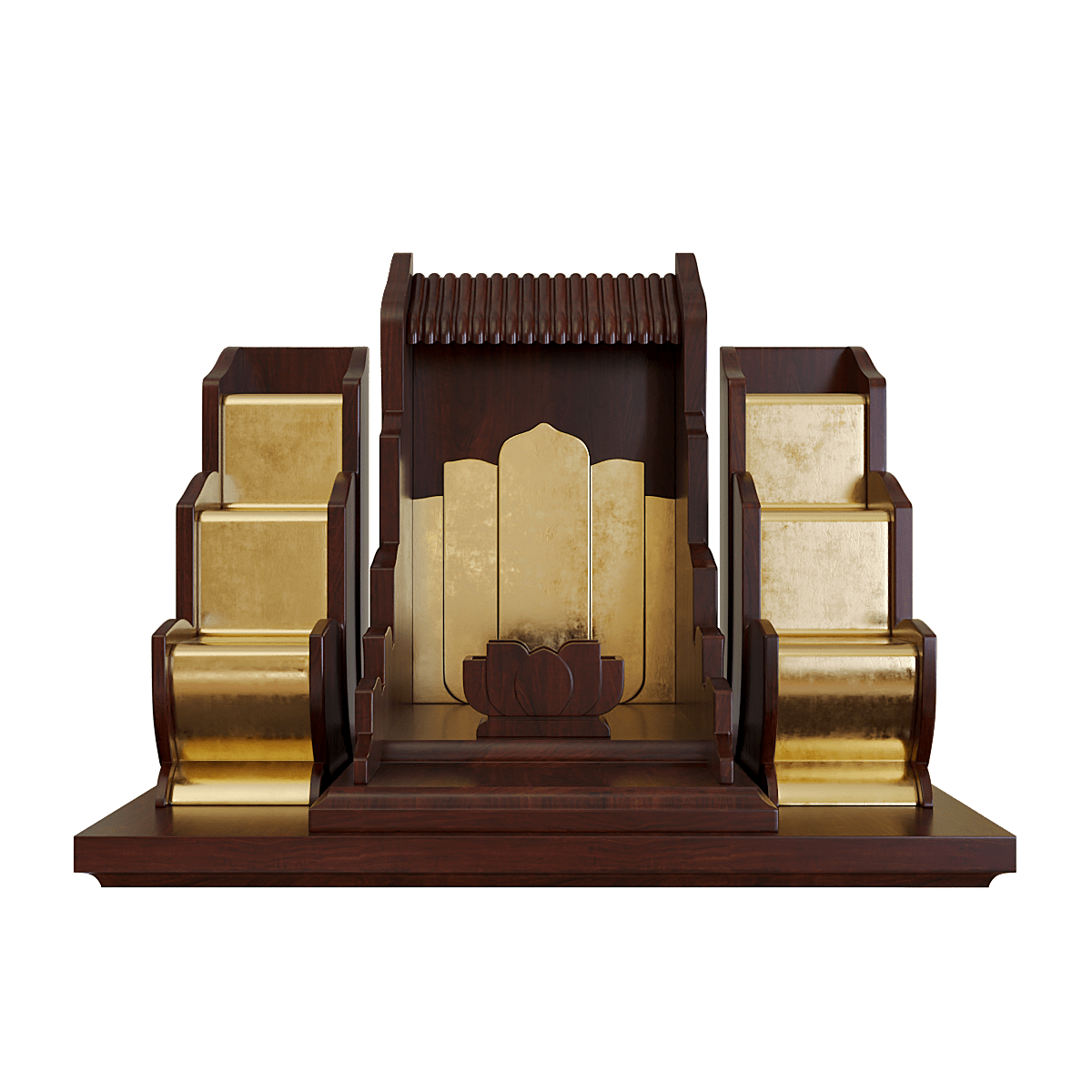 Bàn thờ tam cấp dát vàng Vạn Liên màu nâu vang