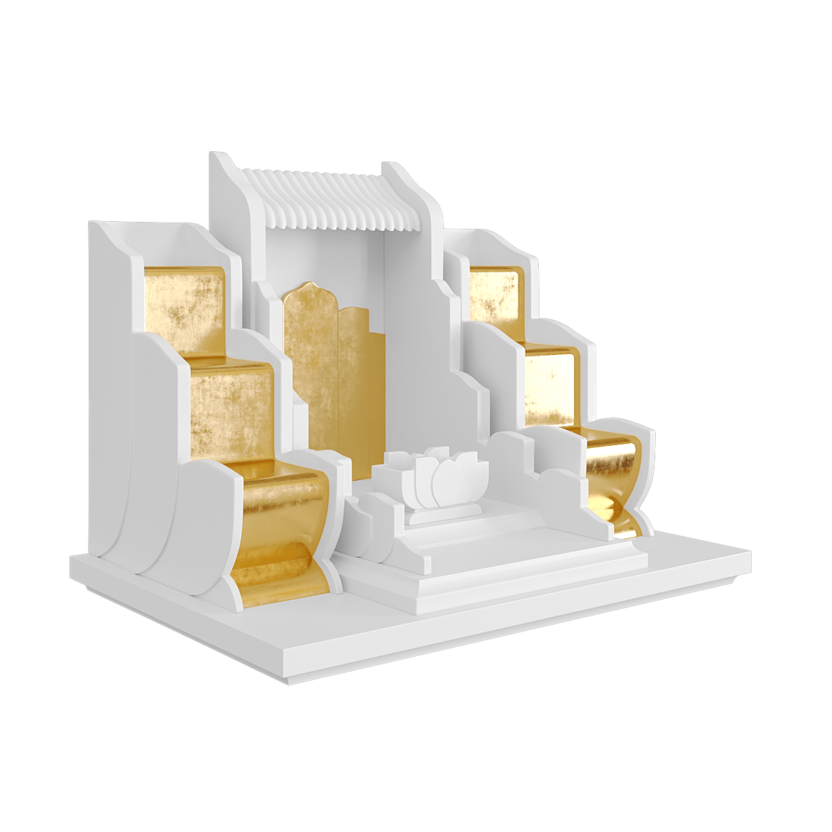 Bàn thờ tam cấp dát vàng Vạn Liên màu trắng tuyết 2