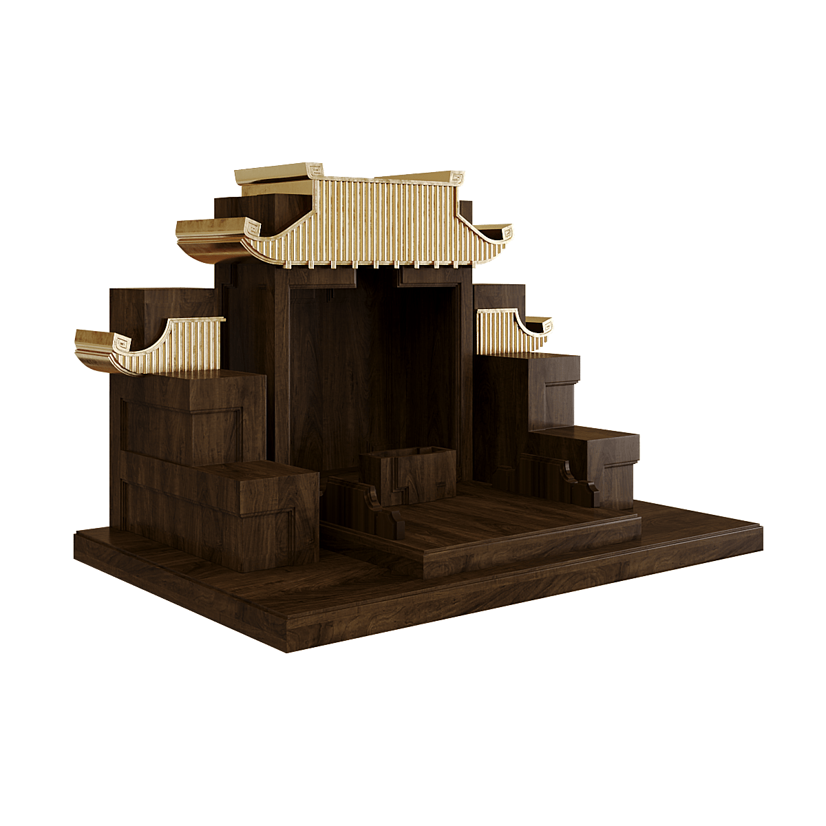 Bàn thờ tam cấp mãn đường dát vàng nâu bách 1