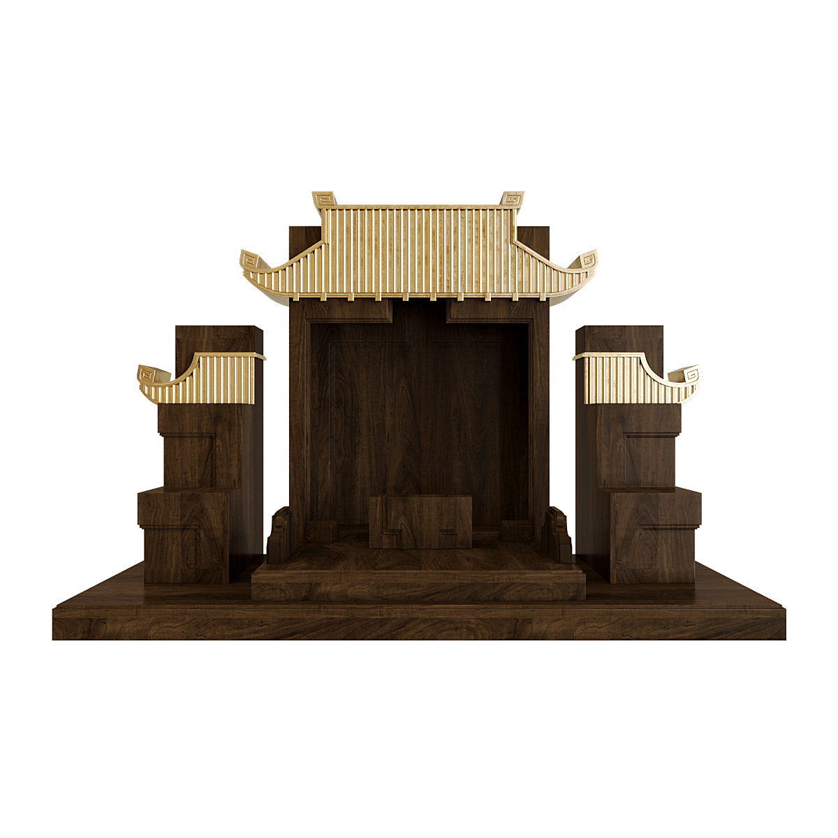 Bàn thờ tam cấp mãn đường dát vàng nâu bách