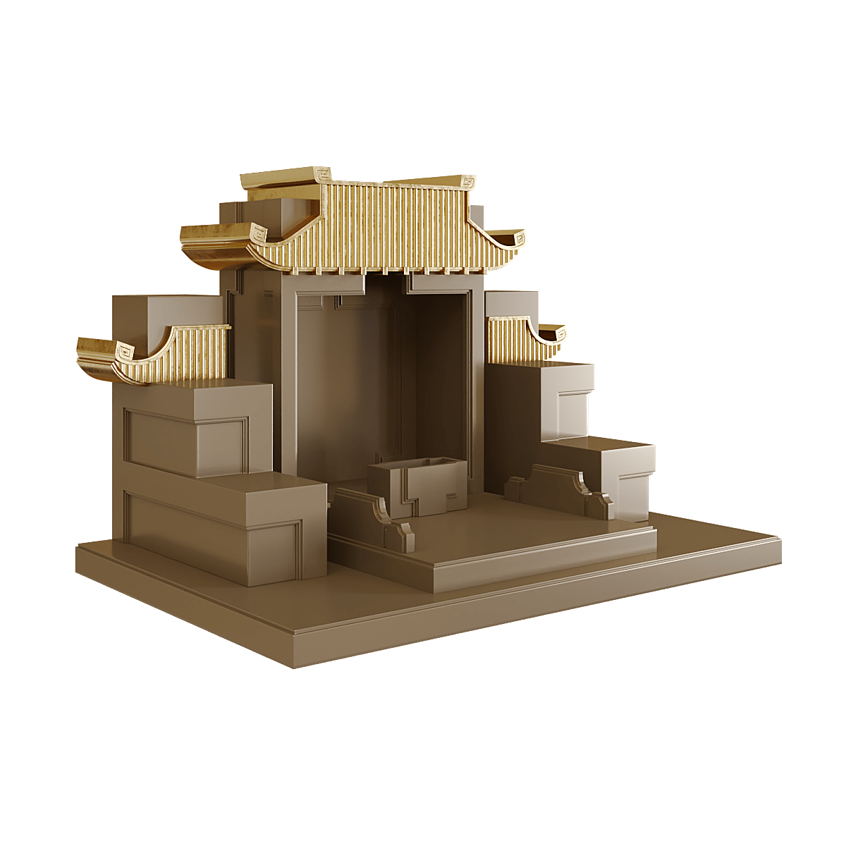 Bàn thờ tam cấp mãn đường dát vàng nâu kim 1