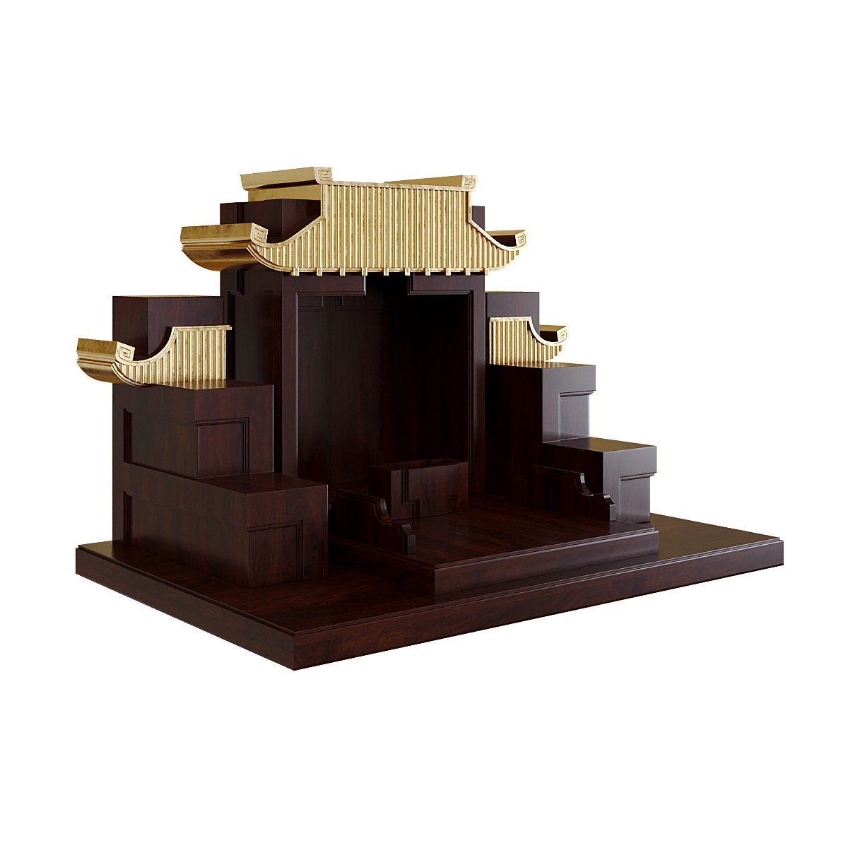 Bàn thờ tam cấp mãn đường dát vàng nâu vang 1