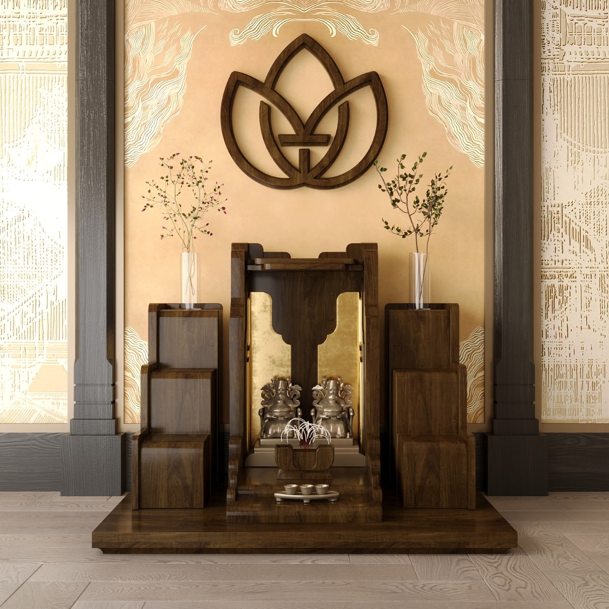 Bàn thờ tam cấp nghinh sơn khung cảnh 24