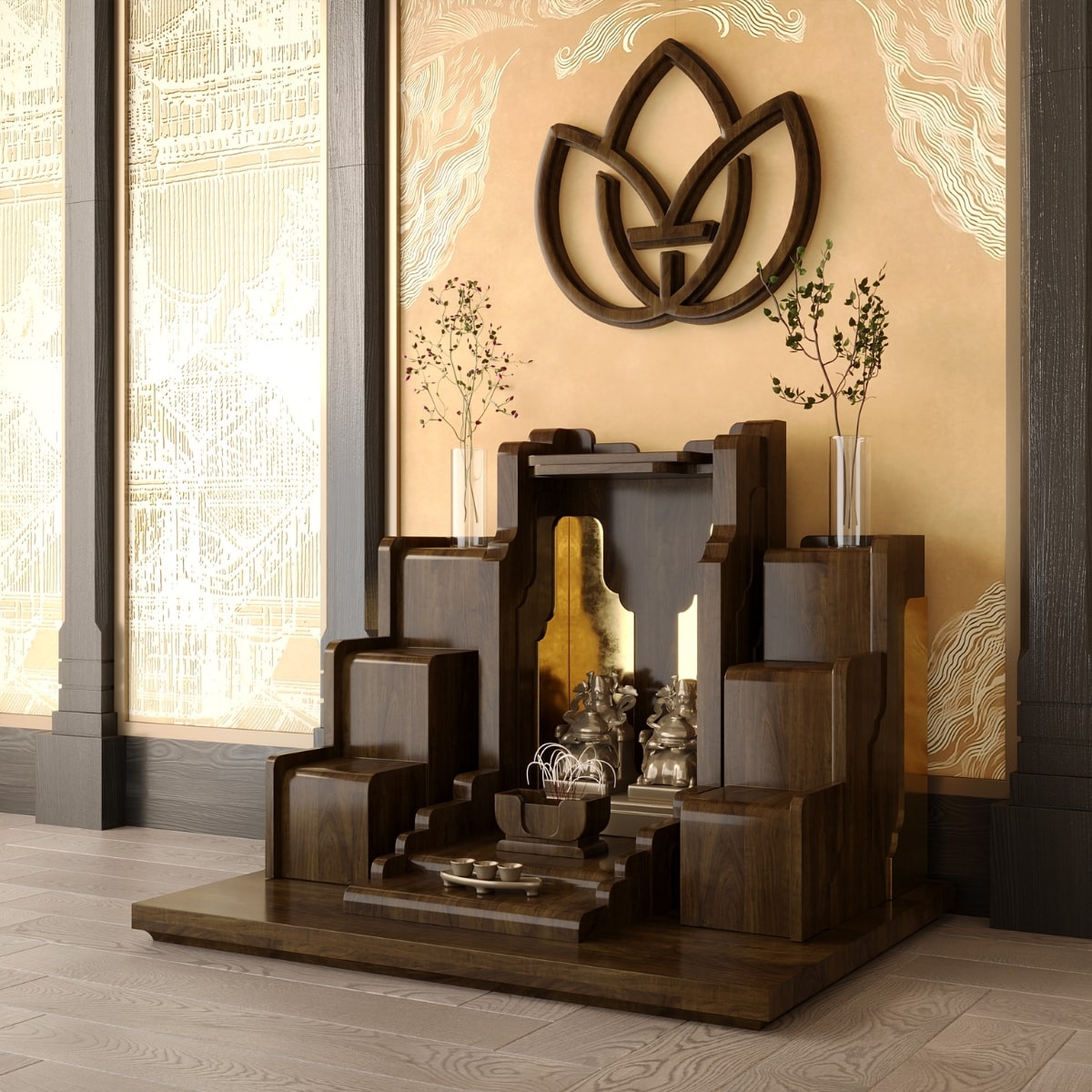 Bàn thờ tam cấp nghinh sơn khung cảnh 25