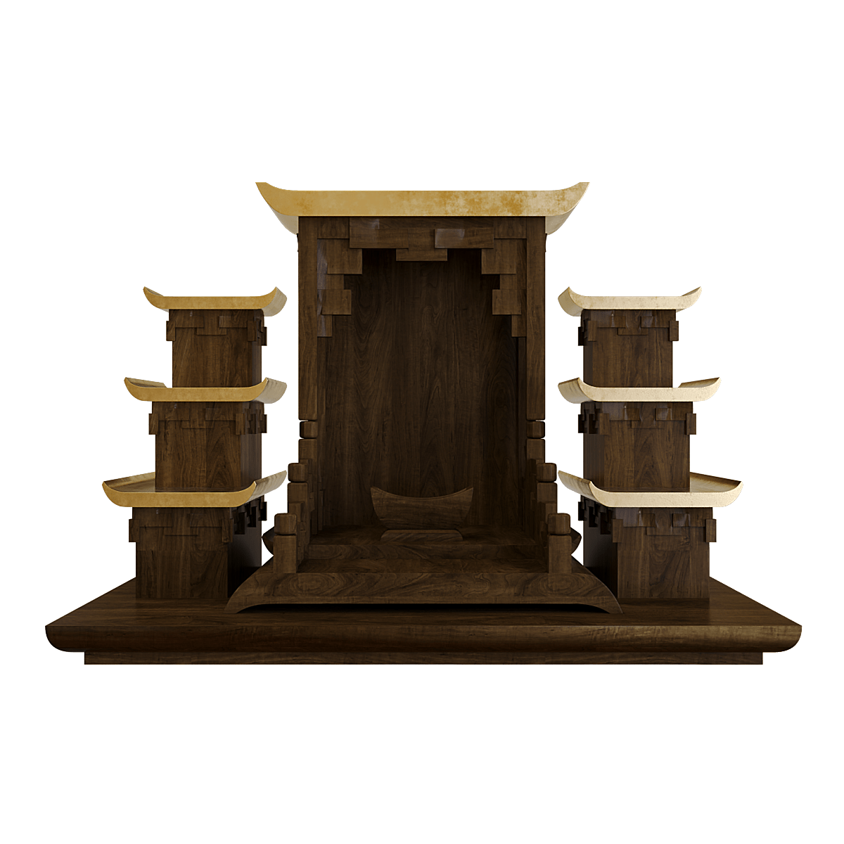 Bàn thờ tam cấp dát vàng Thiên An màu nâu vang