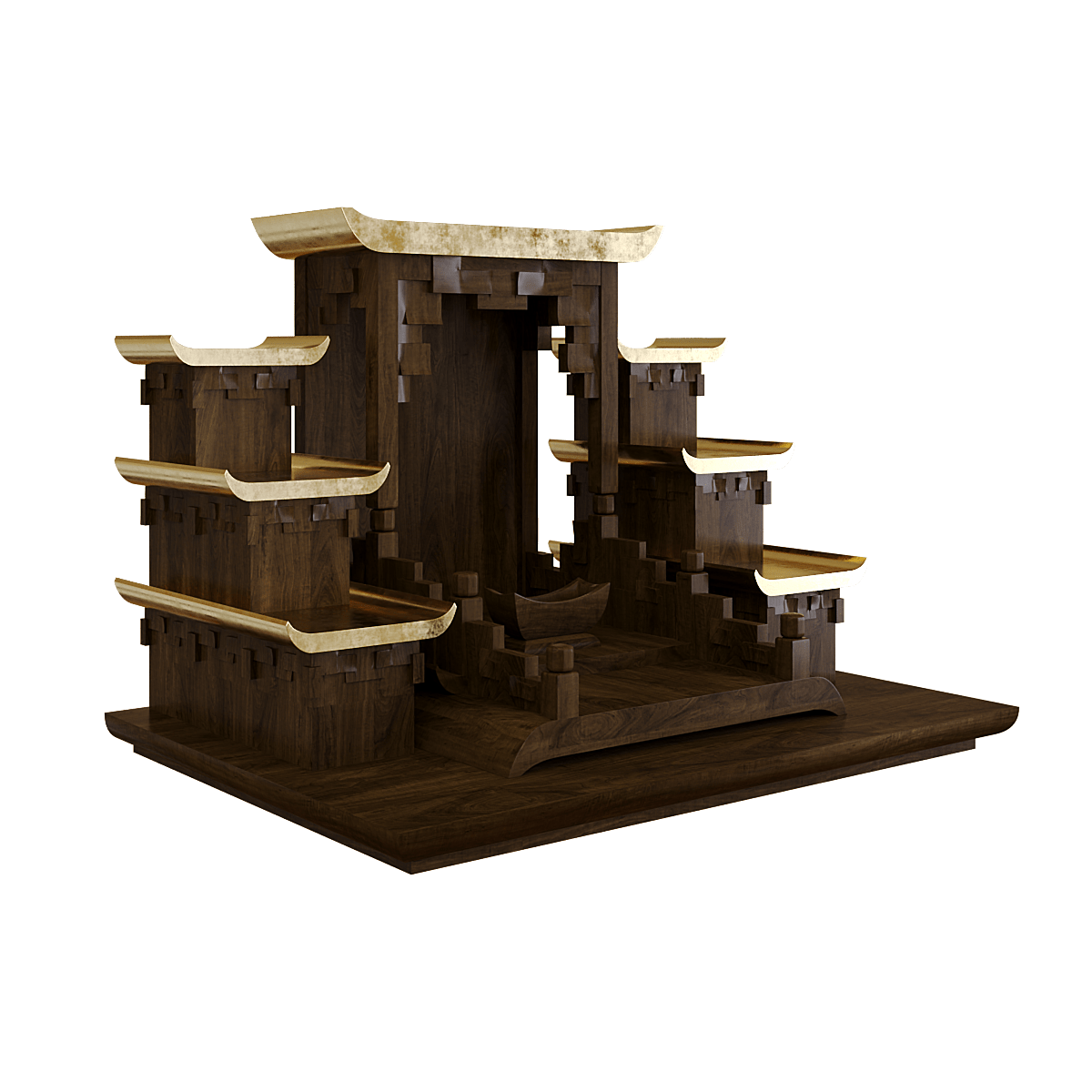 Bàn thờ tam cấp dát vàng Thiên An màu nâu vang 2