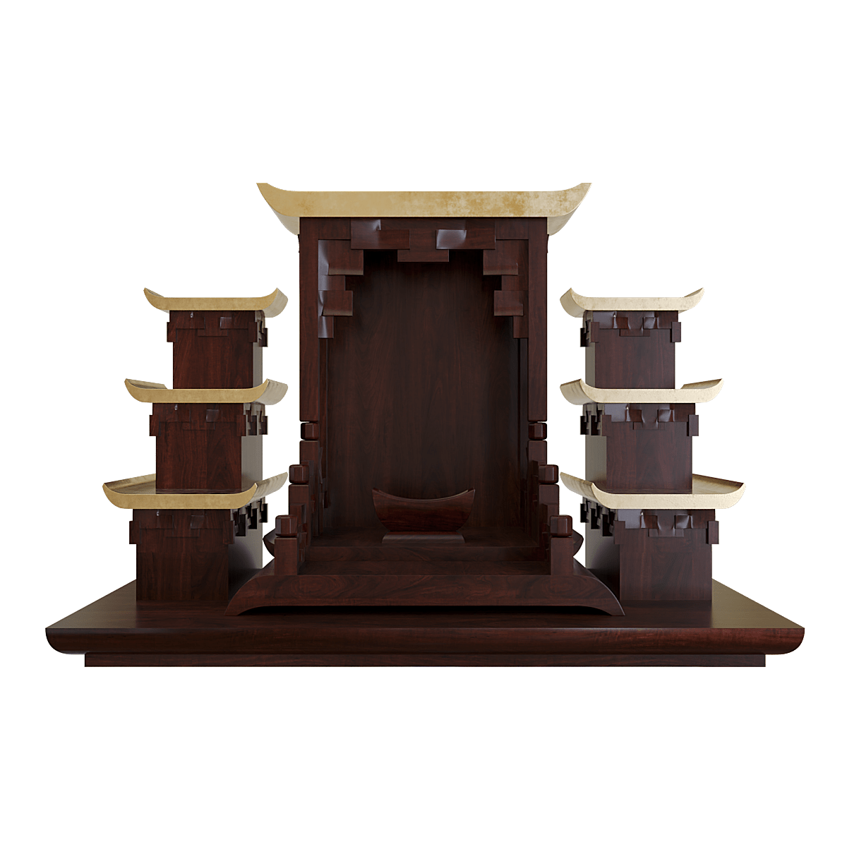 Bàn thờ tam cấp dát vàng Thiên An màu nâu bách 2