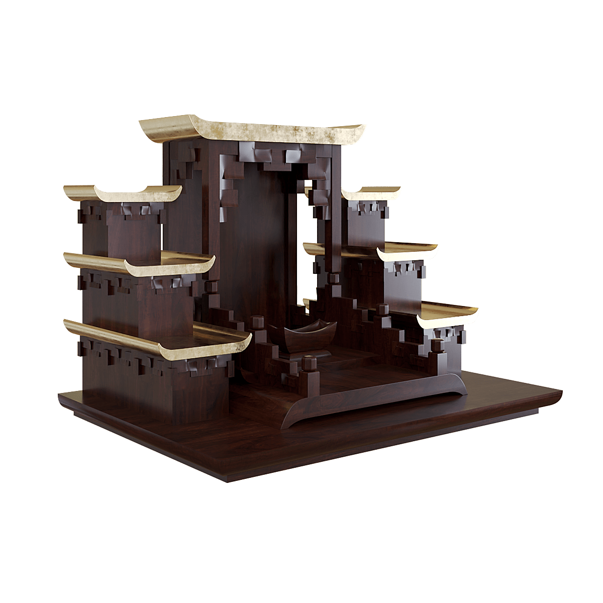 Bàn thờ tam cấp dát vàng Thiên An màu nâu bách