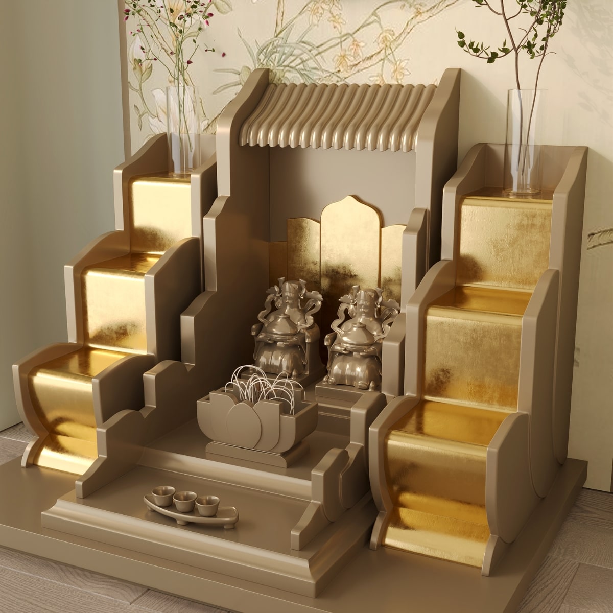 Bàn thờ tam cấp vạn liên dát vàng 4