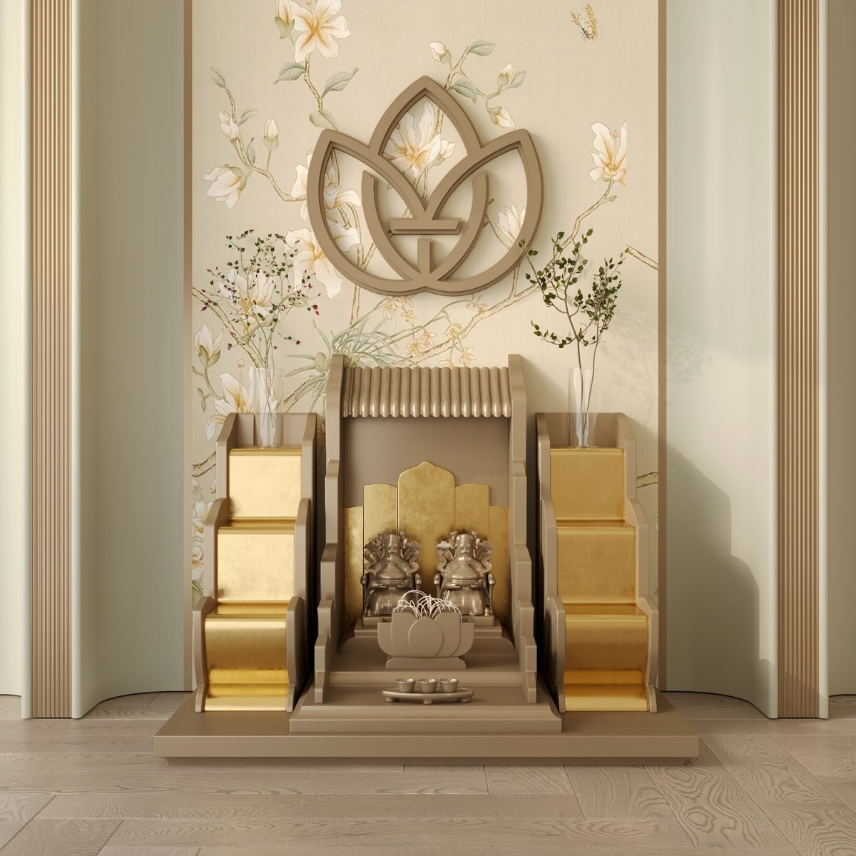 Bàn thờ tam cấp vạn liên dát vàng5