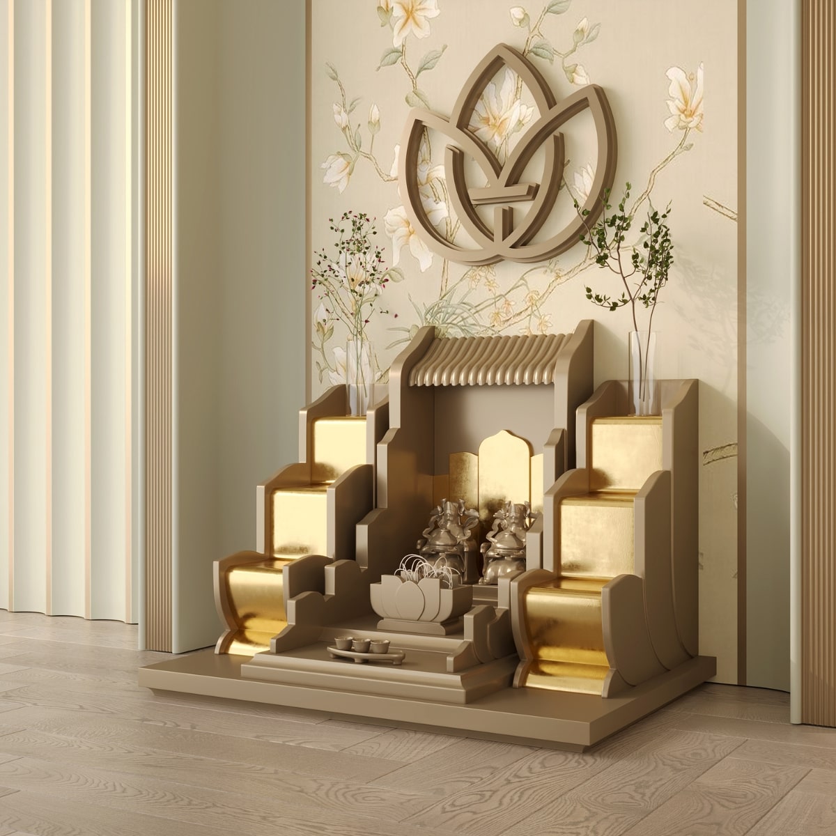 Bàn thờ tam cấp vạn liên dát vàng6