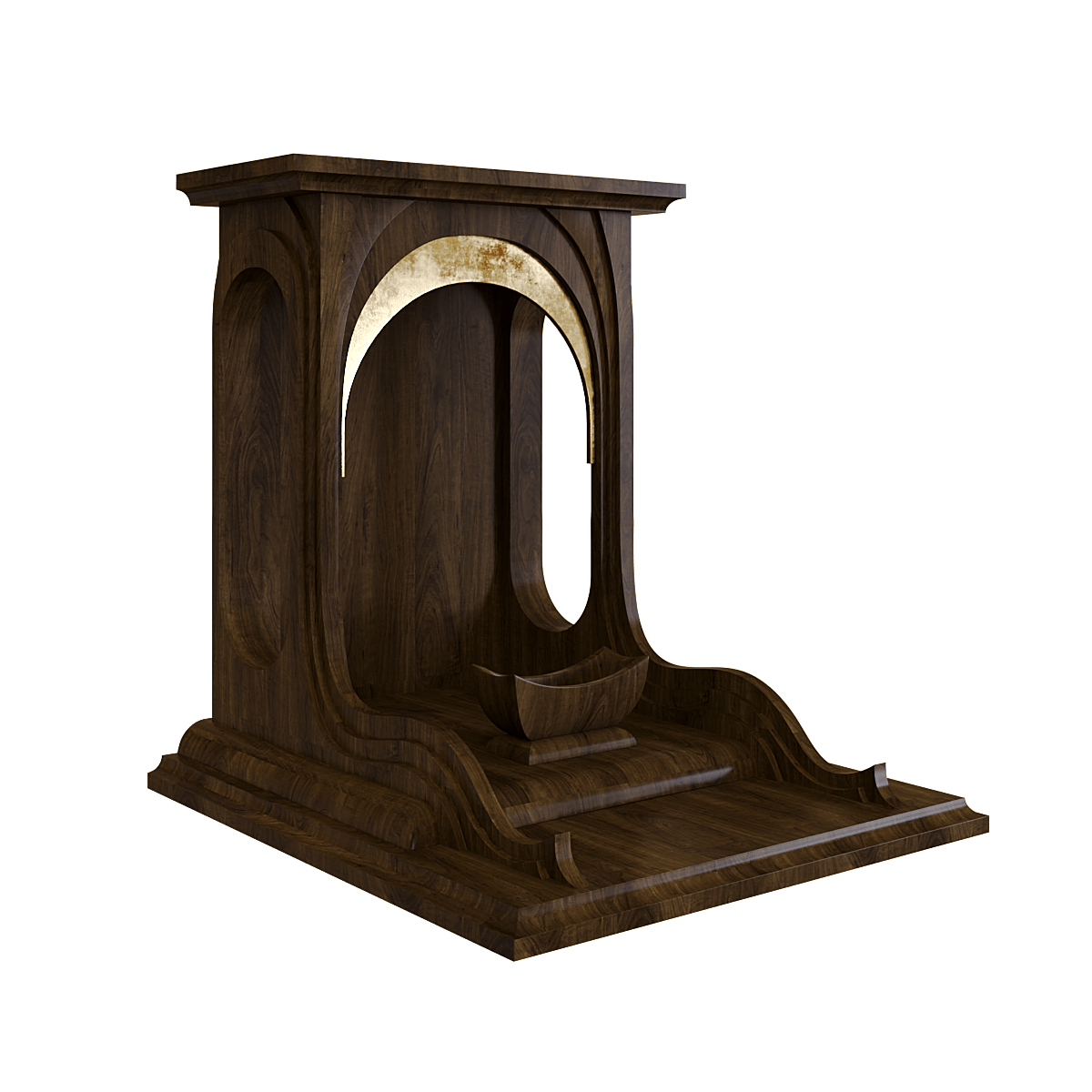 Bàn thờ thần tài dát vàng Nhật Quang màu nâu bách 2