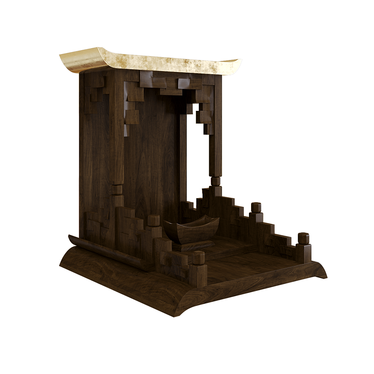 Bàn thờ thần tài dát vàng Thiên An màu nâu bách 2