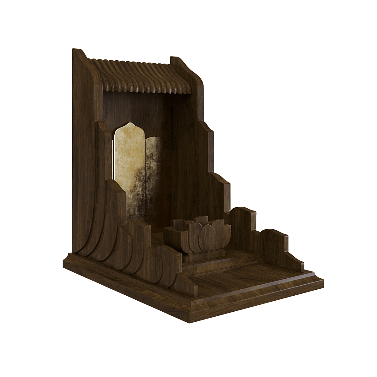 Bàn thờ thần tài dát vàng Vạn Liên màu nâu bách 2