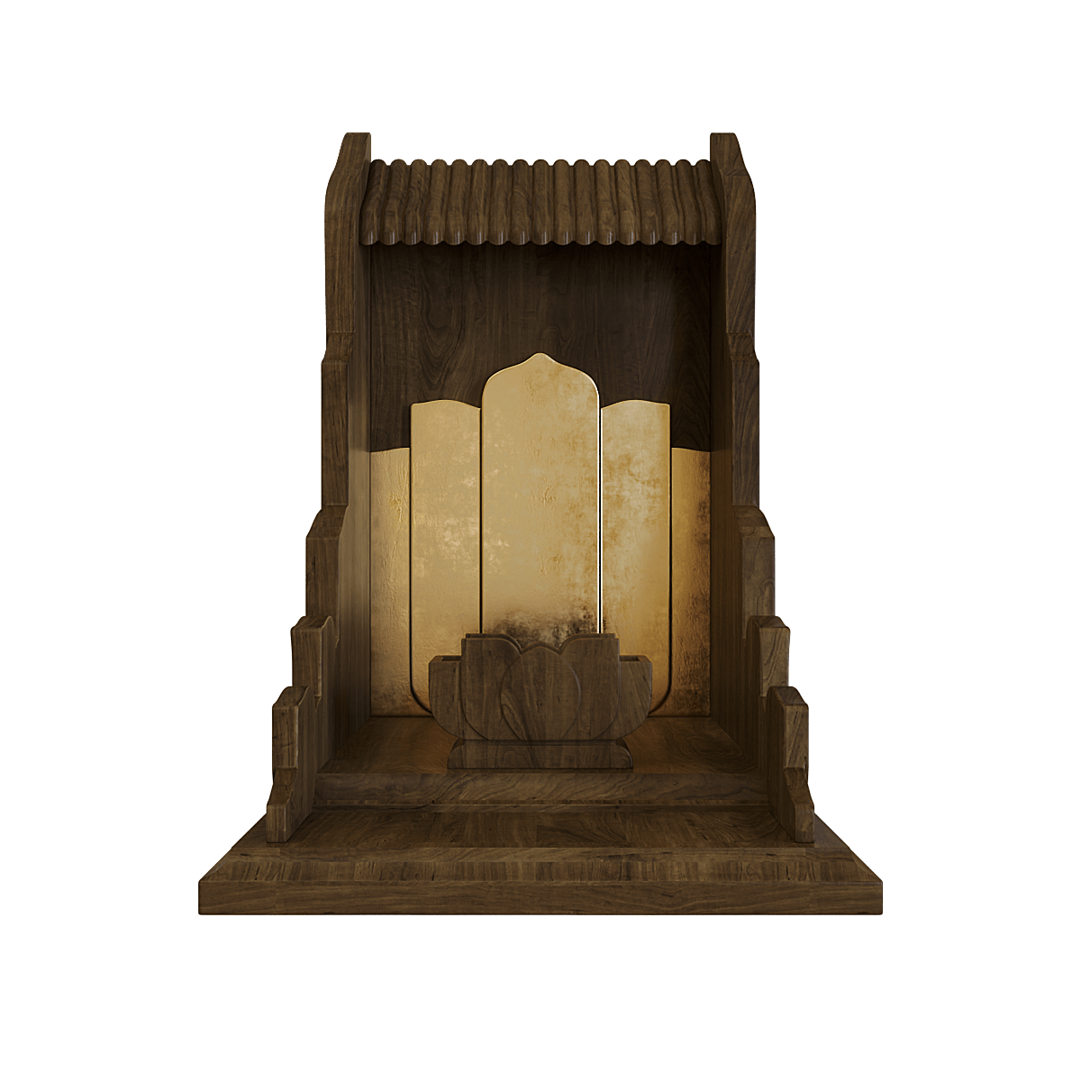 Bàn thờ thần tài dát vàng Vạn Liên màu nâu bách