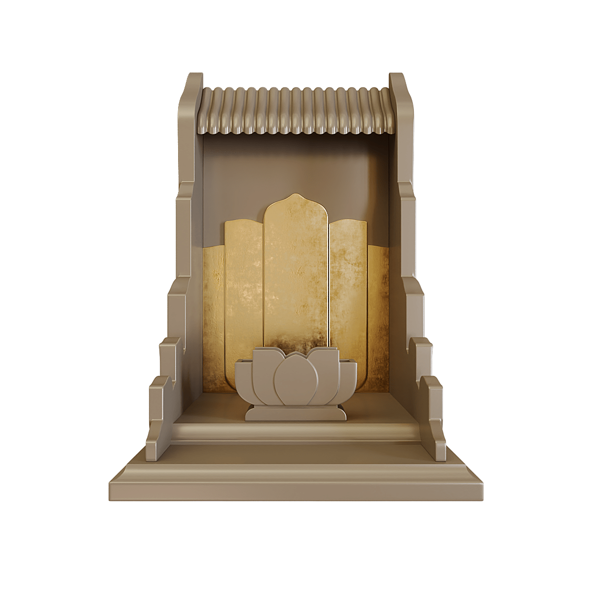 Bàn thờ thần tài dát vàng Vạn Liên màu nâu kim