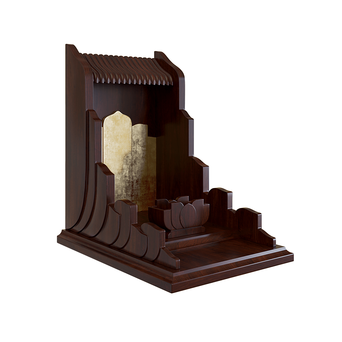 Bàn thờ thần tài dát vàng Vạn Liên màu nâu vang 2