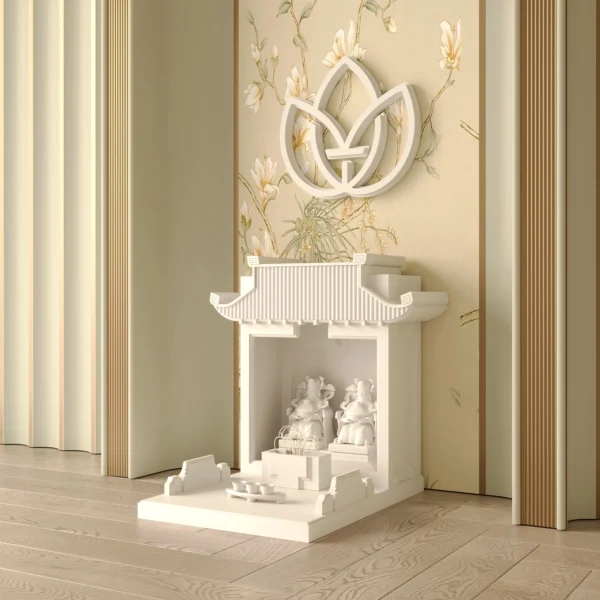 Mẫu bàn thờ thần tài mãn đường màu trắng sứ