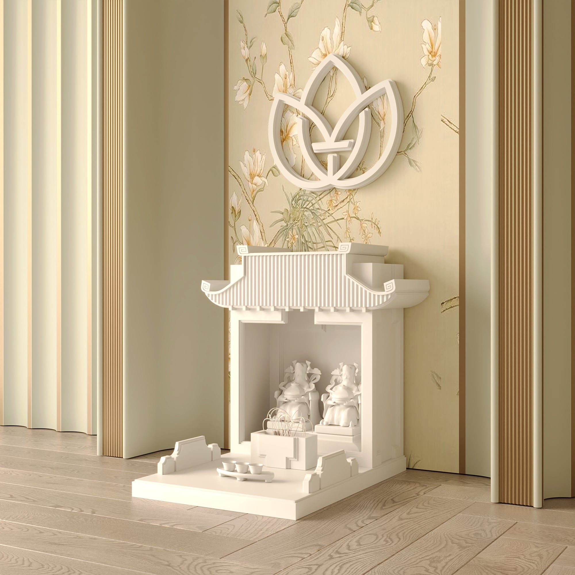 Mẫu bàn thờ thần tài mãn đường màu trắng sứ