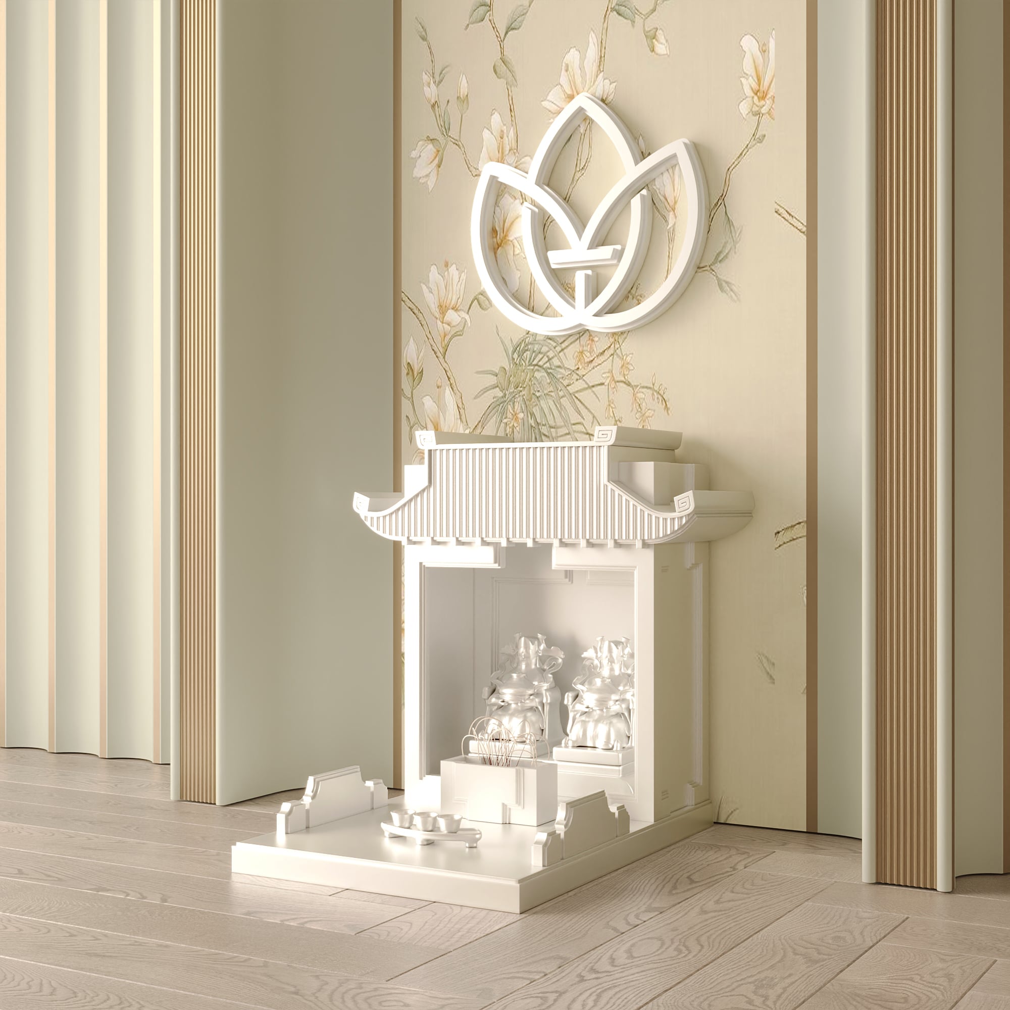 Mẫu bàn thờ thần tài mãn đường hiện đại bạch kim