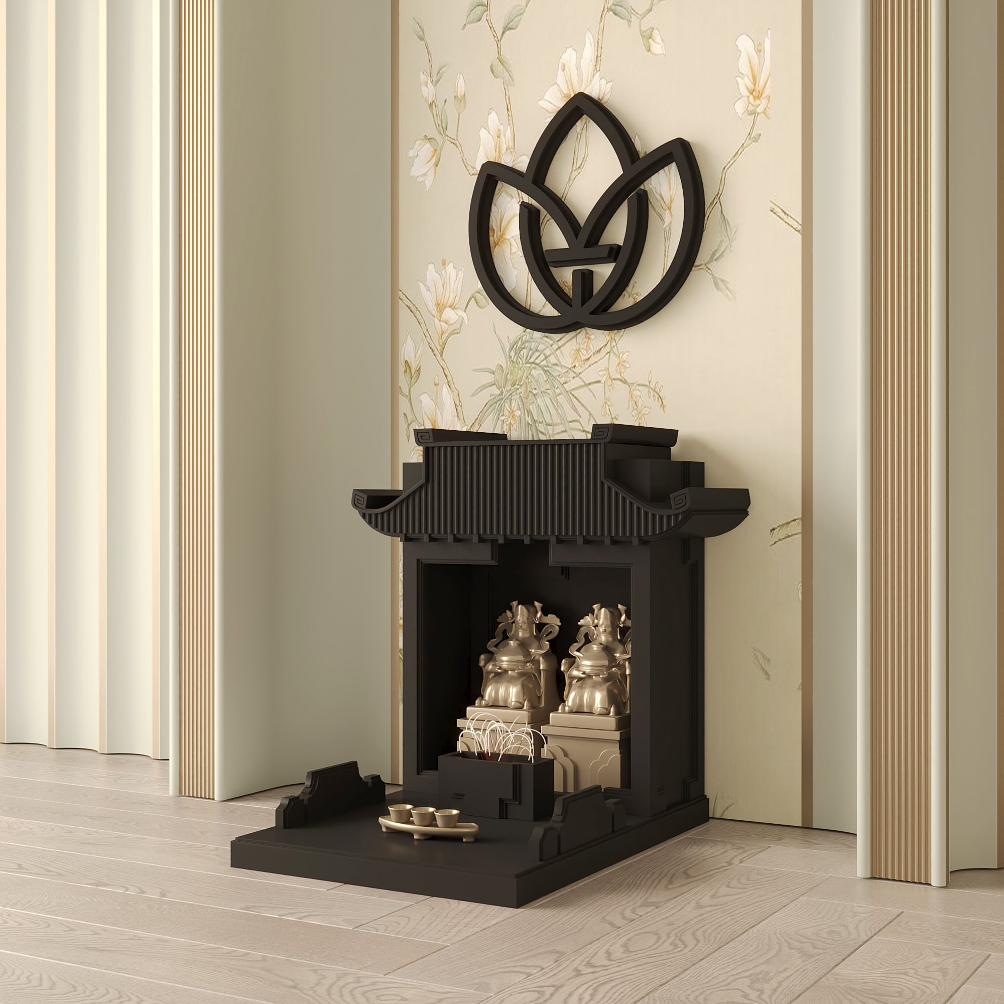 Mẫu bàn thờ thần tài mãn đường hiện đại đen huyền